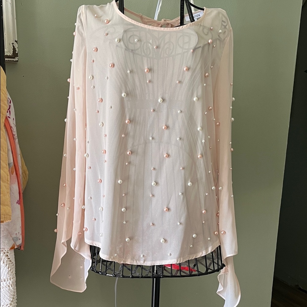 Elegant Pink Pearl Embellished Women's blouse